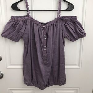 “Vintage” purple off the shoulder shirt